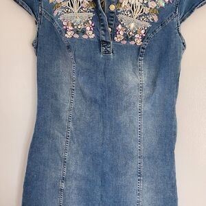 Embroidered Denim Dress